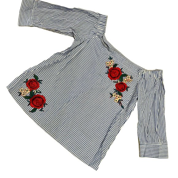 Como Vintage Tops - Como Vintage Blue and White Striped Blouse Size S